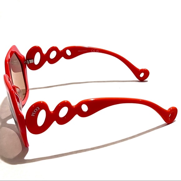 Authentic Emilio Pucci 59mm Geometric Sunglasses Shiny Orange/Mirror Lens - Picture 9 of 17